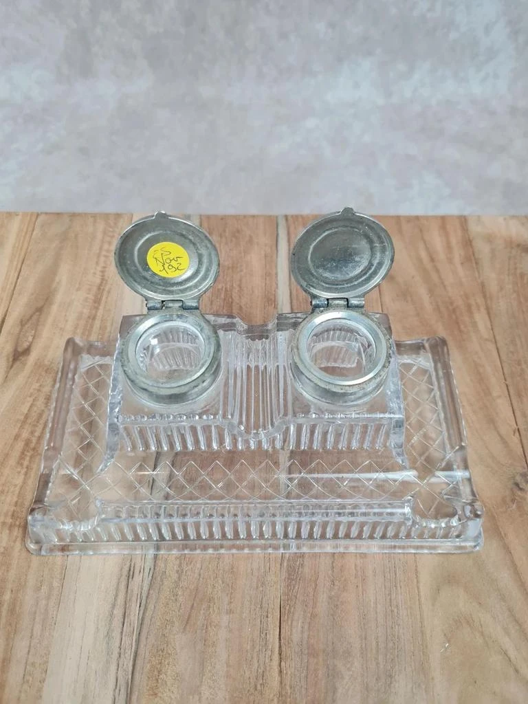 Encensadero doble antiguo de vidrio moldeado, magnífica pieza de escritorio vintage – photo 6